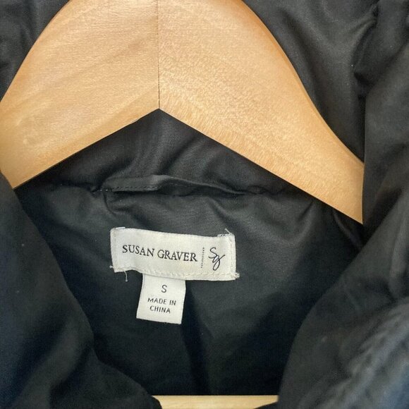 Susan Graver Black Quilted Puffer Coat Womens Small S Removable Faux Fur Hood - Picture 4 of 16